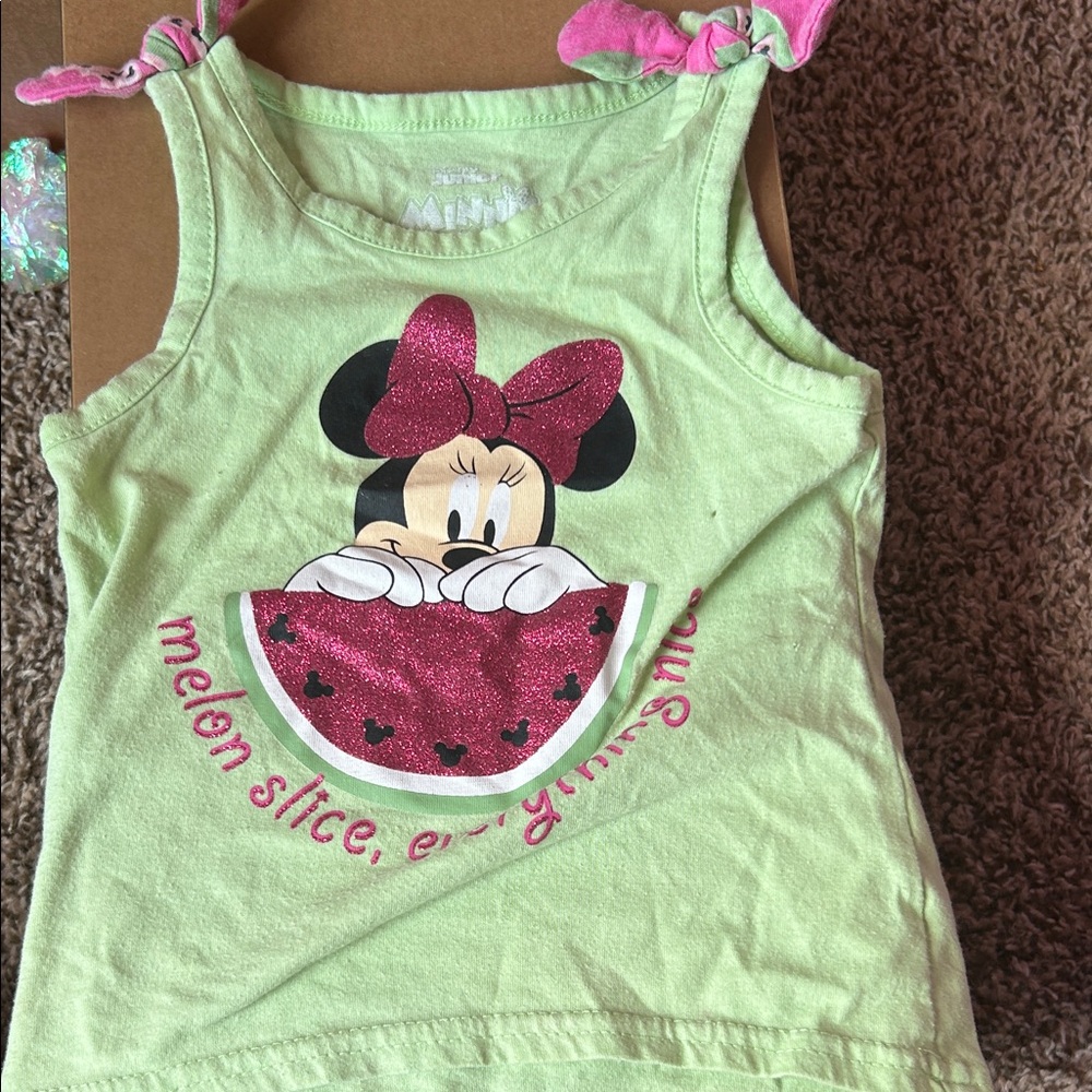 Disney Minnie Mouse Light Green Tank Top with Pink Accents